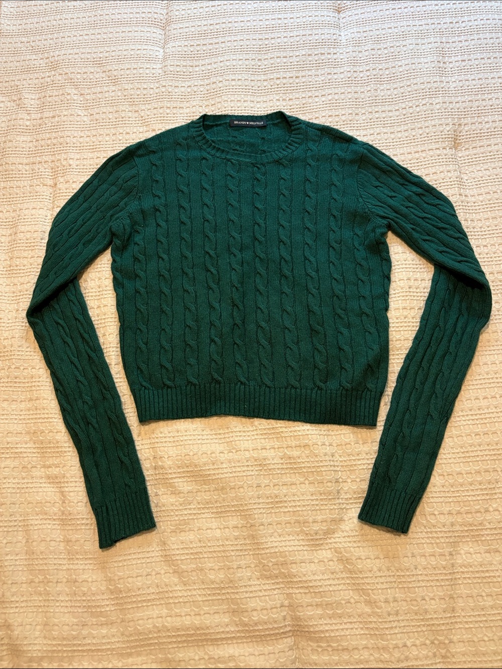Brandy Melville Dark Green Cable Knit Crewneck Sweater